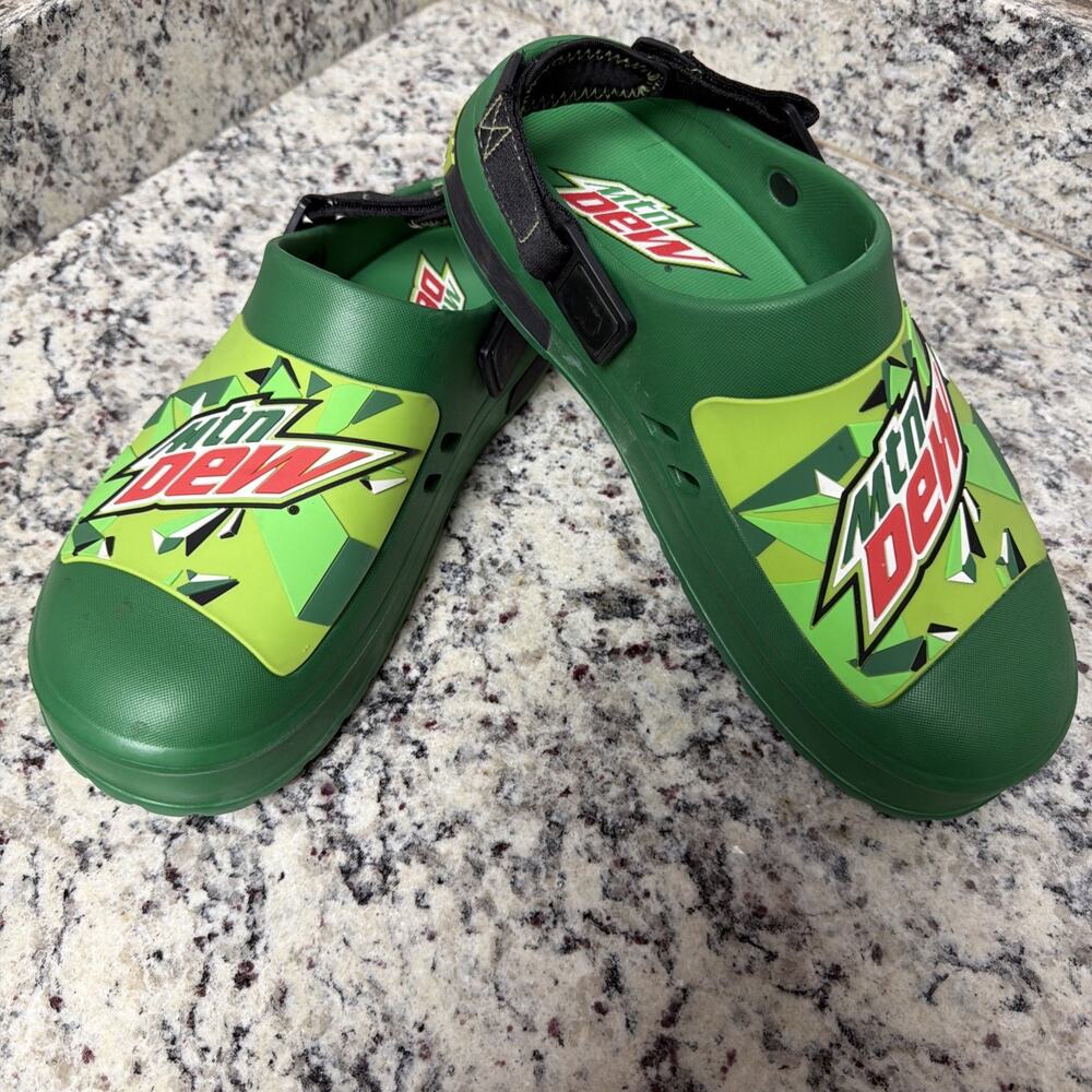 Mountain Dew Clogs Mens Adult Slip-On Sandals Water Friendly Shoes Size 12 Green